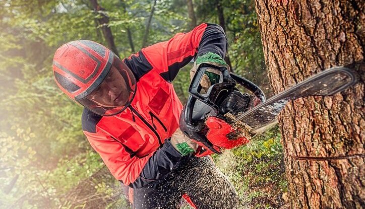 Man using chainsaw