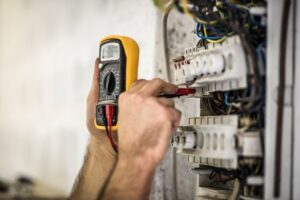 Detail shot of electrician testing voltage