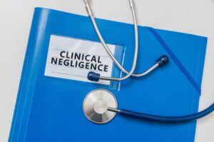 Blue folder with Clinical Negligence