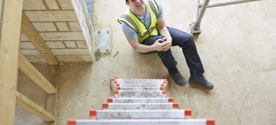 Construction Worker Falling Off Ladder And Injuring Leg