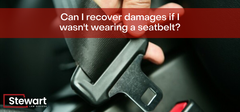 custom image with text: can i recover damages if i wasn't wearing a seatbelt with background of seatbelt