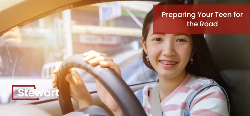 Teen driving car