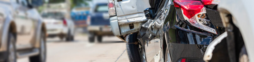 cars involved in a rear end collision on the highway