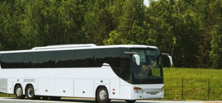 autobús viajando por una carretera rural