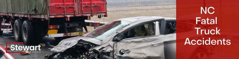 branded image with background of car totaled, 18 wheeler in the background