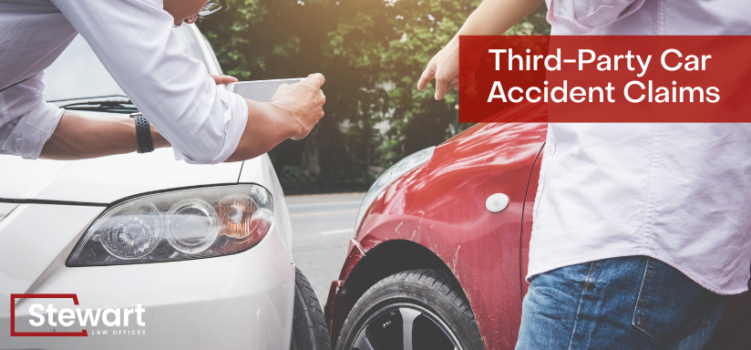 branded image with background image of individual taking pic of car accident damage